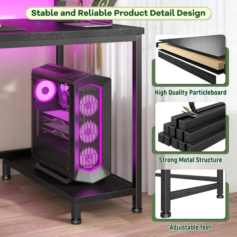 39.3” Pro Series Adjustable Gaming Desk – Height-Adjustable Workstation with Built-In Power Outlet & Dynamic LED Ambient Lighting