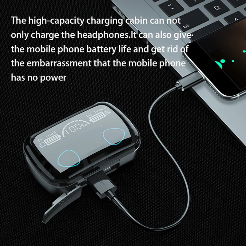 TWS M10 Pro Wireless Earbuds – Deep Bass Bluetooth Headset with Noise-Cancelling Mic & LED Power Display
