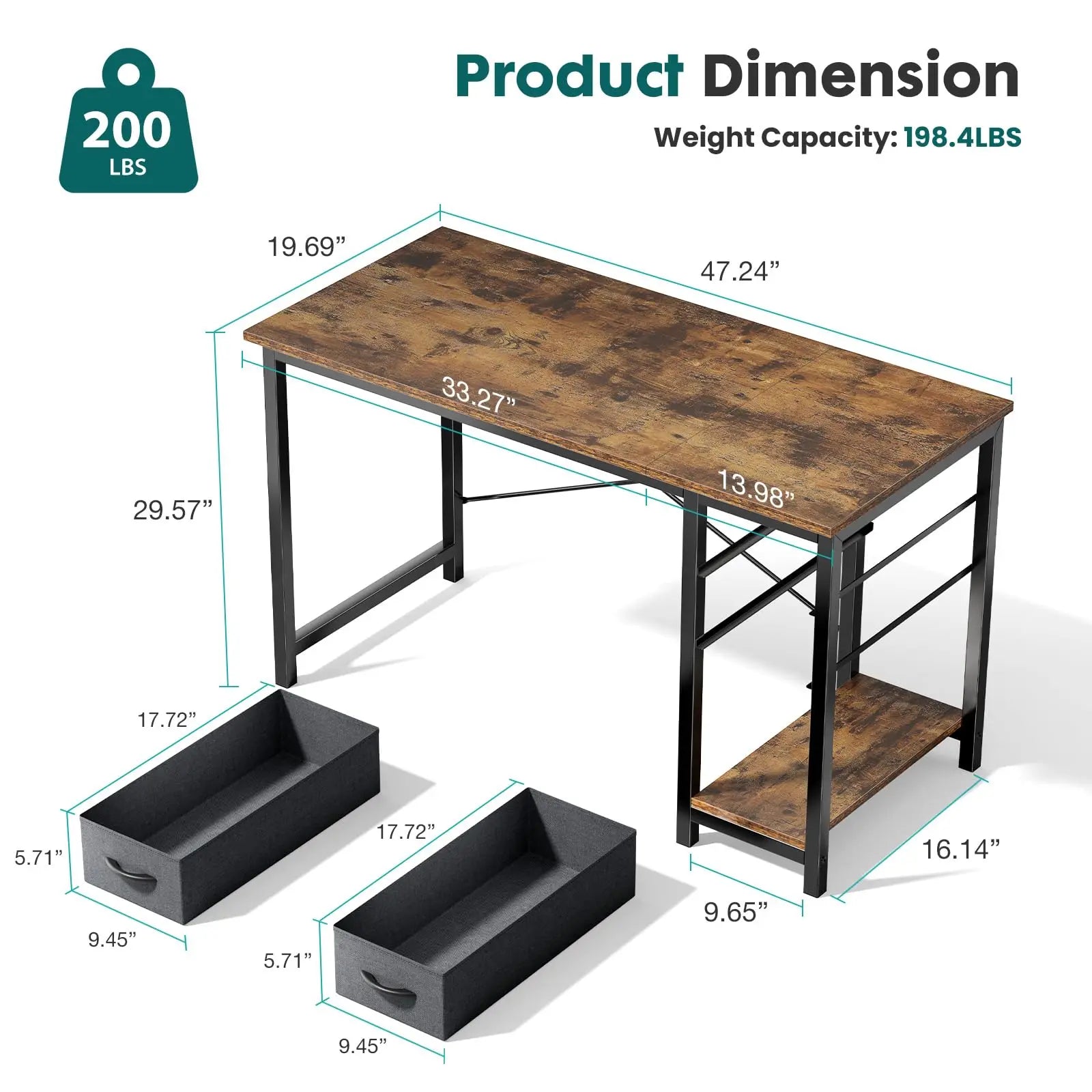 JHK 47” Gamer Workstation – Premium Computer Desk with Dual Drawers, Modern Wood Finish & Adjustable Storage Layout