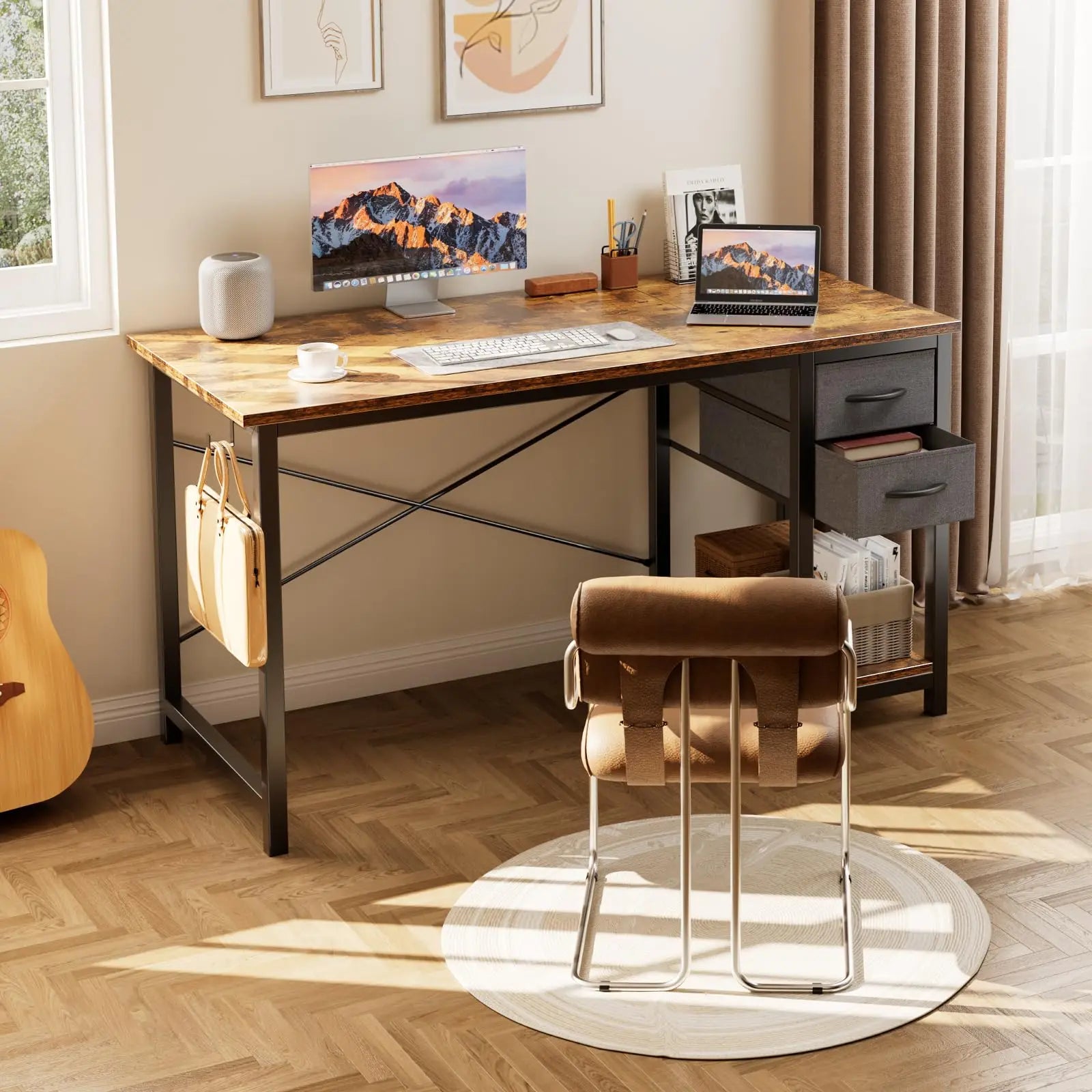 JHK 47” Gamer Workstation – Premium Computer Desk with Dual Drawers, Modern Wood Finish & Adjustable Storage Layout