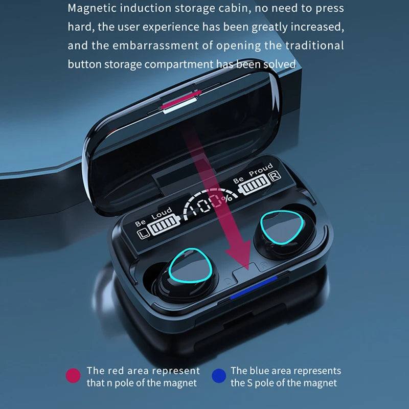 TWS M10 Pro Wireless Earbuds – Deep Bass Bluetooth Headset with Noise-Cancelling Mic & LED Power Display