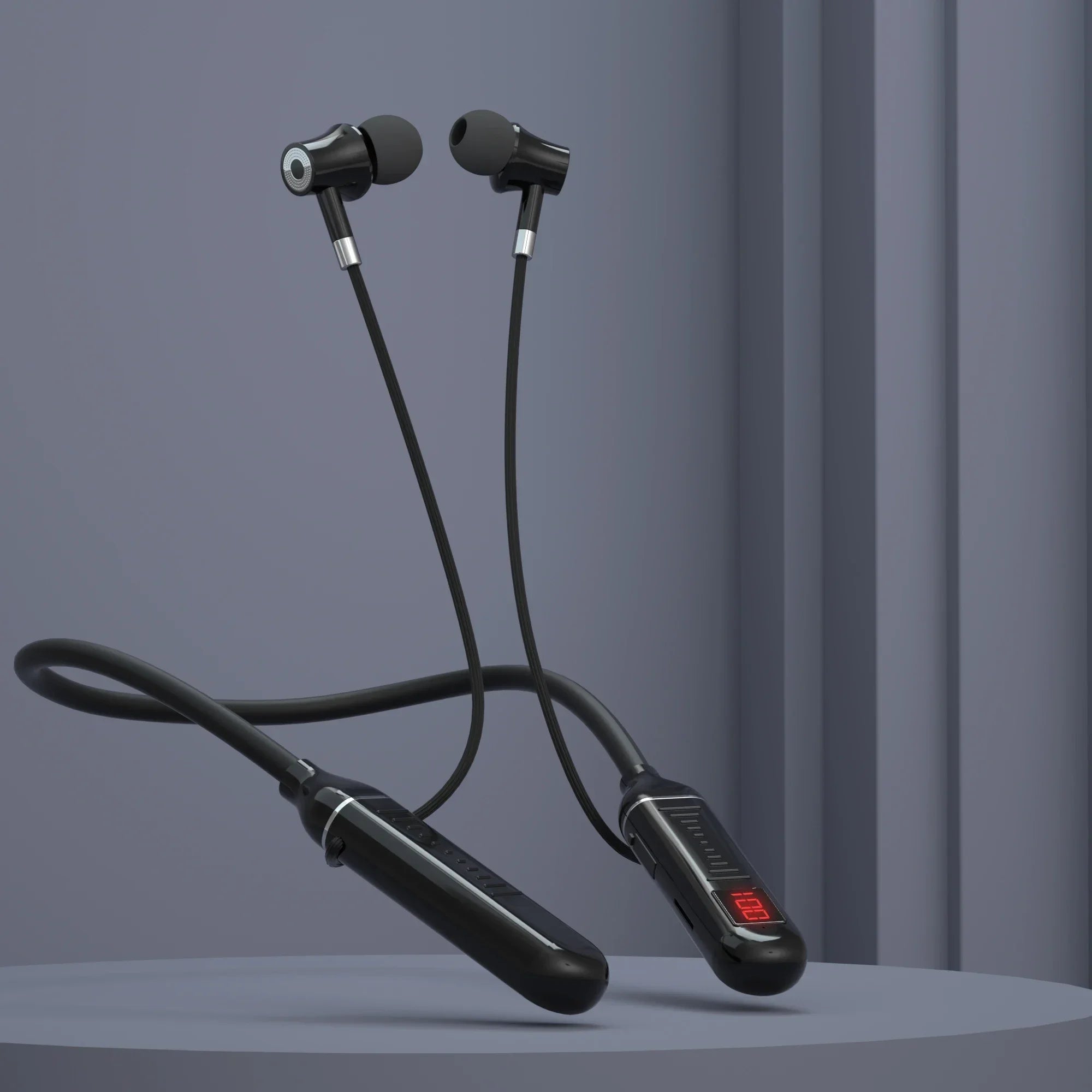 Wireless 5.3 Neckband Earphones – Gaming LED Display, Magnetic Waterproof Sports Headset