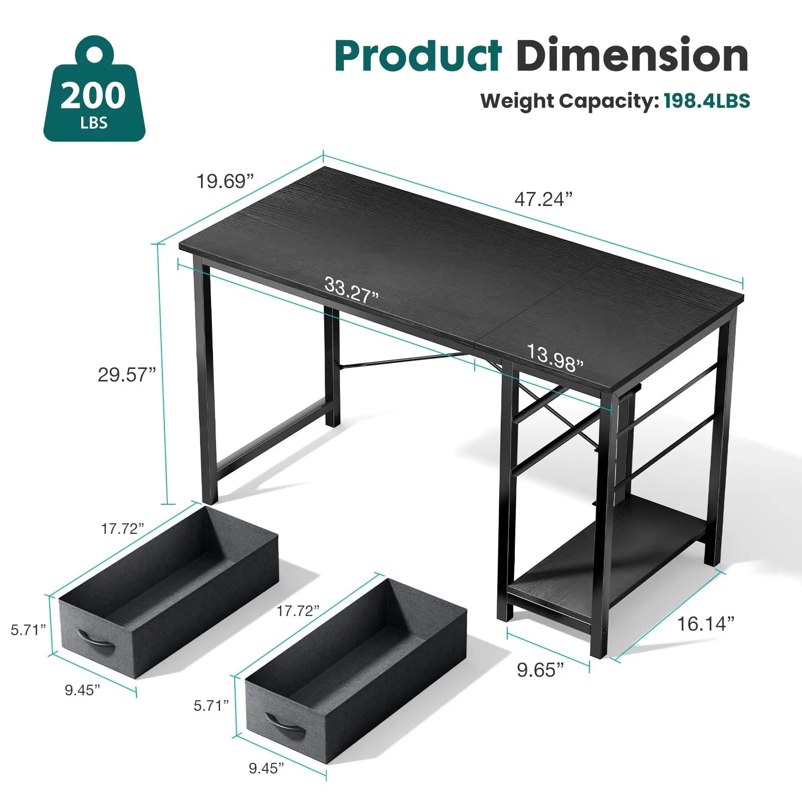 JHK 47” Gamer Workstation – Premium Computer Desk with Dual Drawers, Modern Wood Finish & Adjustable Storage Layout