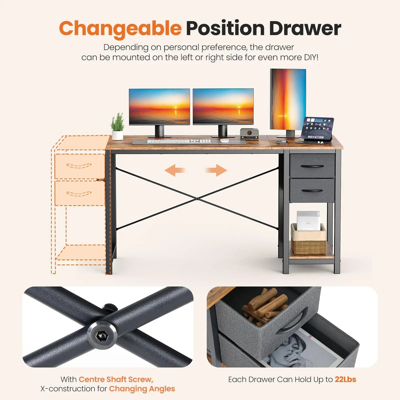 JHK 47” Gamer Workstation – Premium Computer Desk with Dual Drawers, Modern Wood Finish & Adjustable Storage Layout